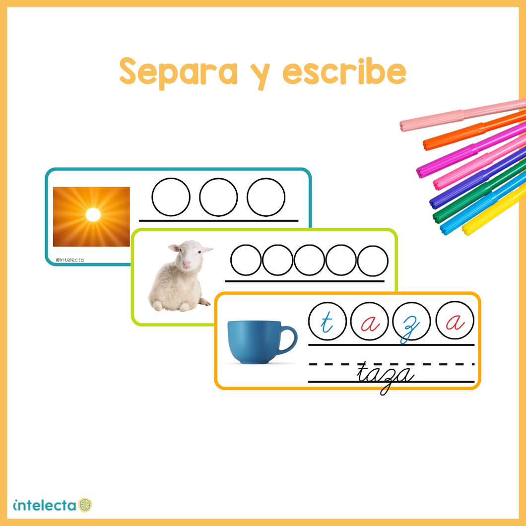 Tarjetas separa y escribe Montessori
