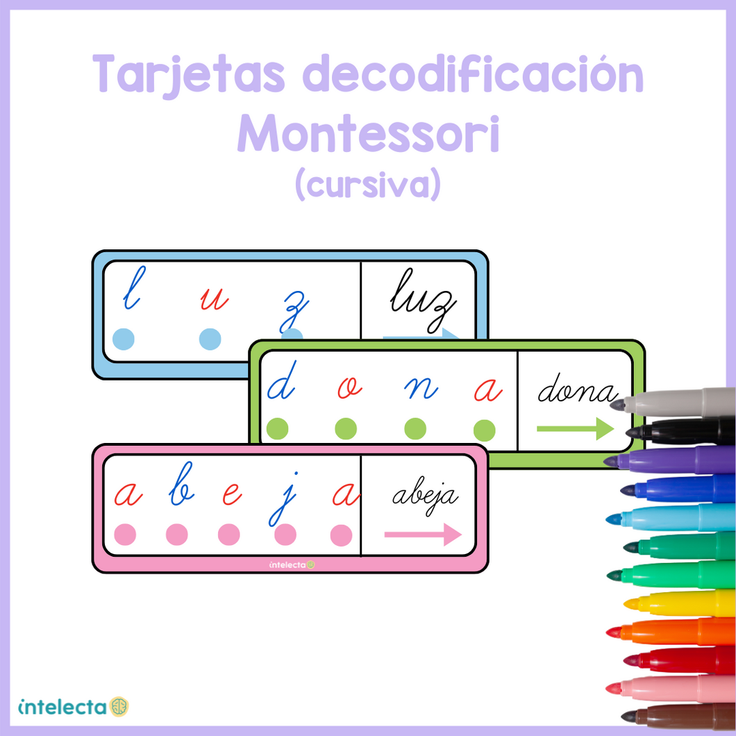 Tarjetas decodificación Montessori (cursiva)