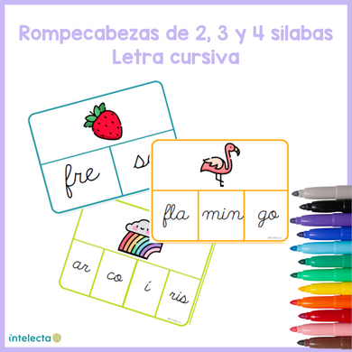 Rompecabezas de 2, 3 y 4 sílabas (letra cursiva)