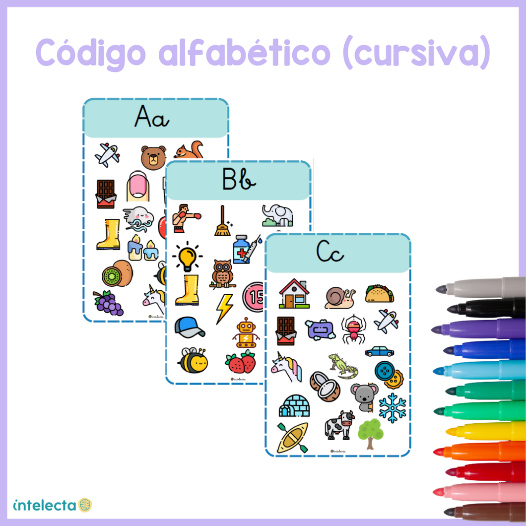 Código alfabético abecedario completo (letra cursiva)