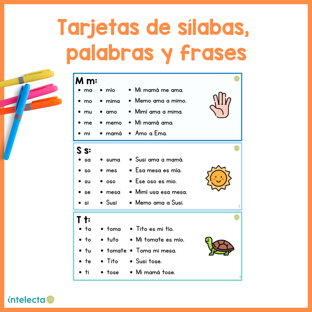 Tarjetas de sílabas, palabras y frases